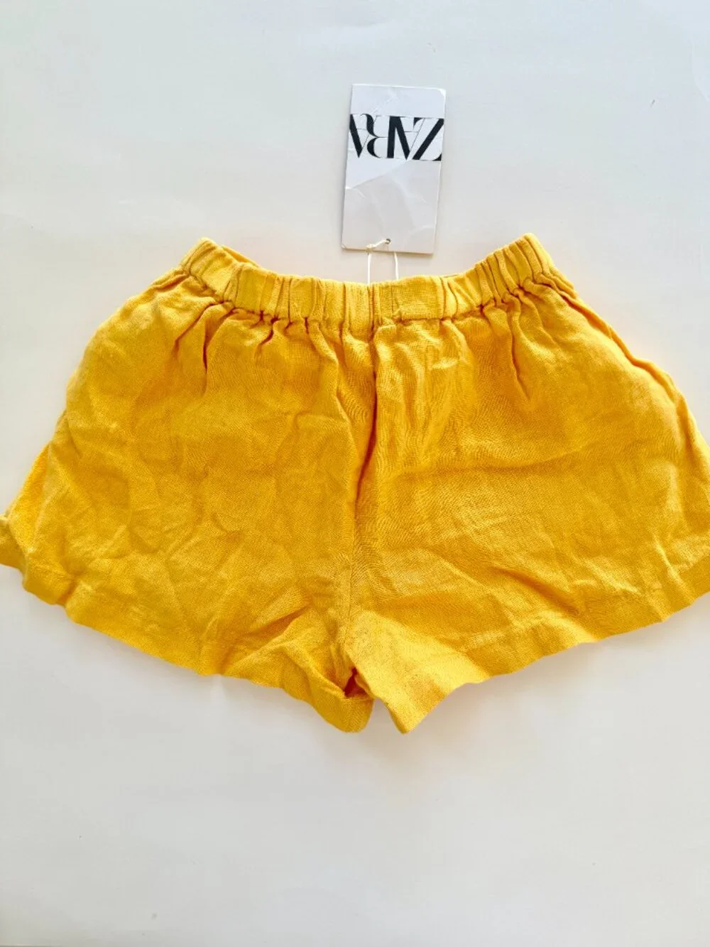 NWT Zara Girls Mustard Yellow Linen Shorts Sz 3-4 (104) Bow Waist